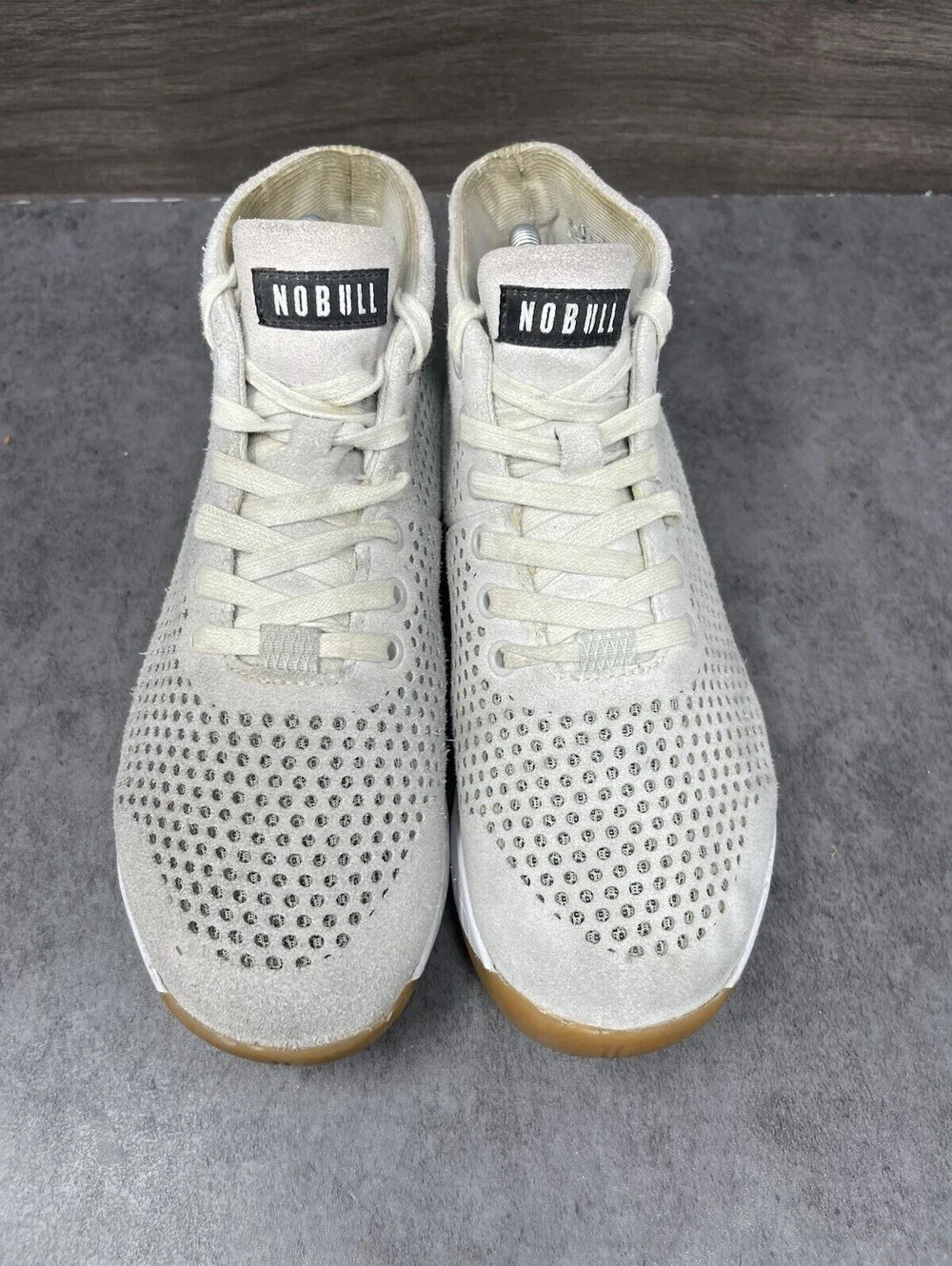Nobull Mid Trainer Sneakers Womens Size 9 Neutral Beige Suede Gum Crossfit Lift